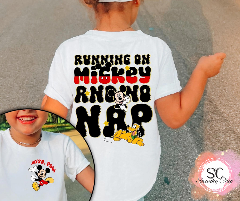 Amy Gossett — (front + back) Running on mickey and no nap: 18 mos, athletic Heather grey, crewneck tee