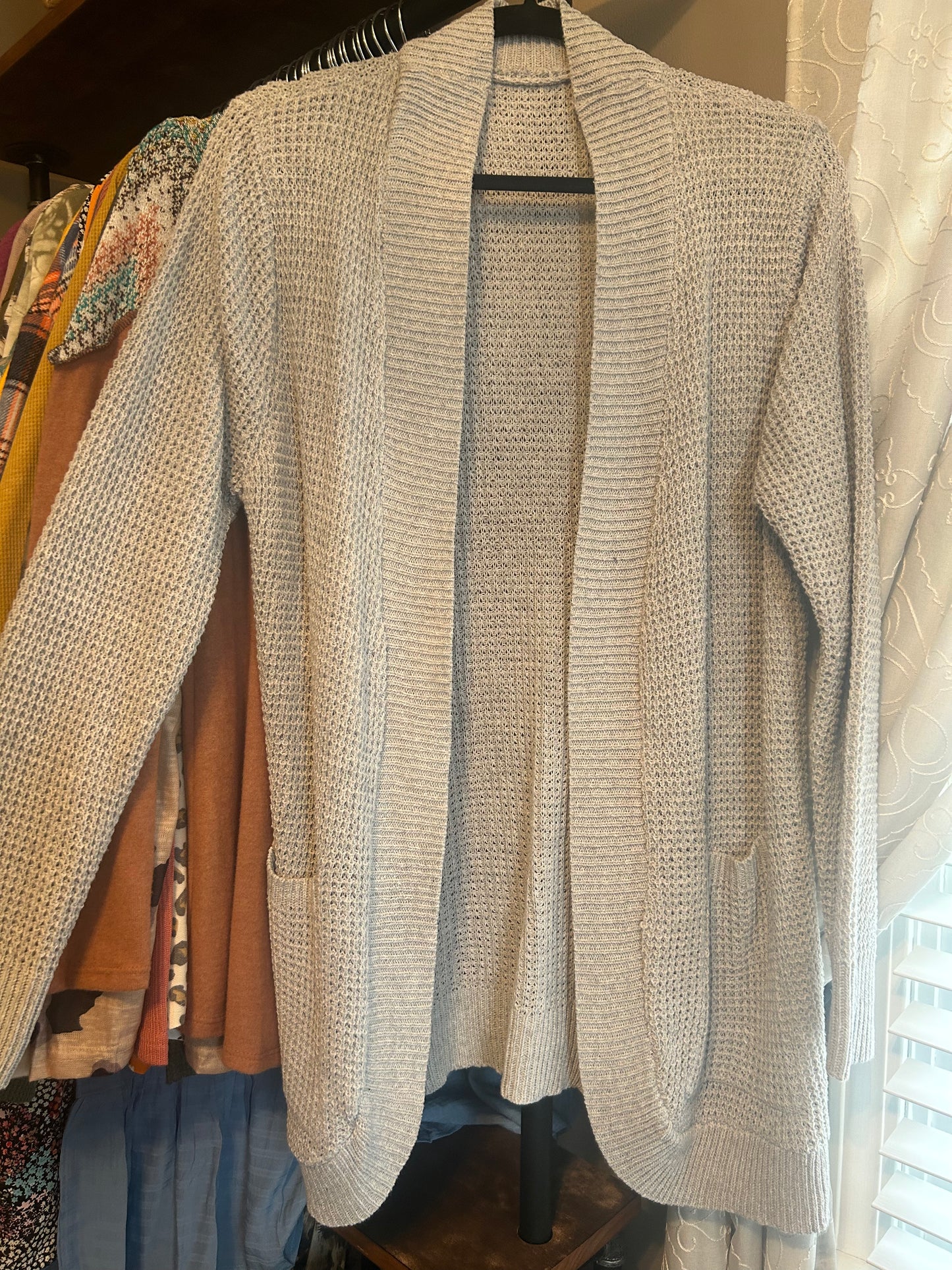 Alyssa Snyder — medium, gray knit cardigan