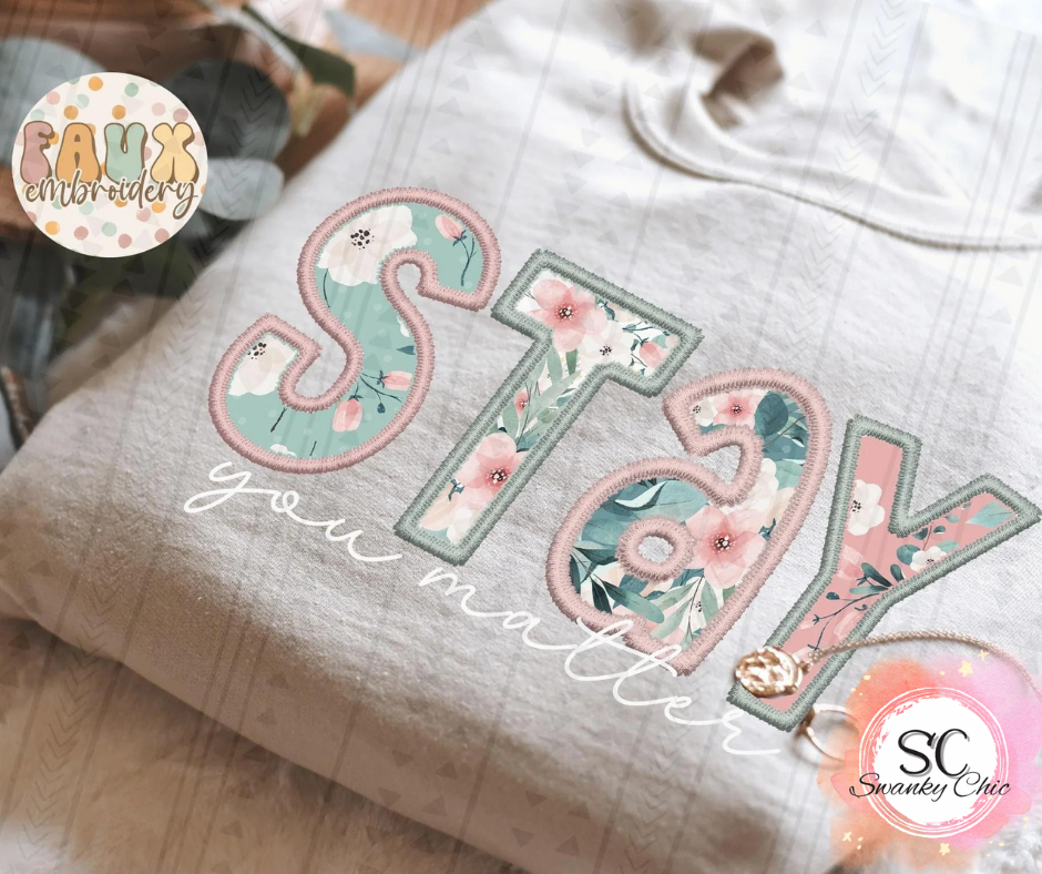 Shannen Carter — STAY (faux embroidery): XL, Heather oatmeal, crewneck tee