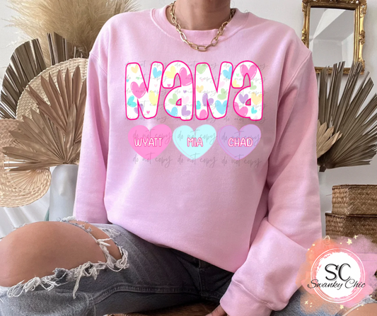 Susan Marie — NANA: Large, athletic Heather grey, crewneck sweatshirt (Emma, Livia, Liam, Brighton, Everly)