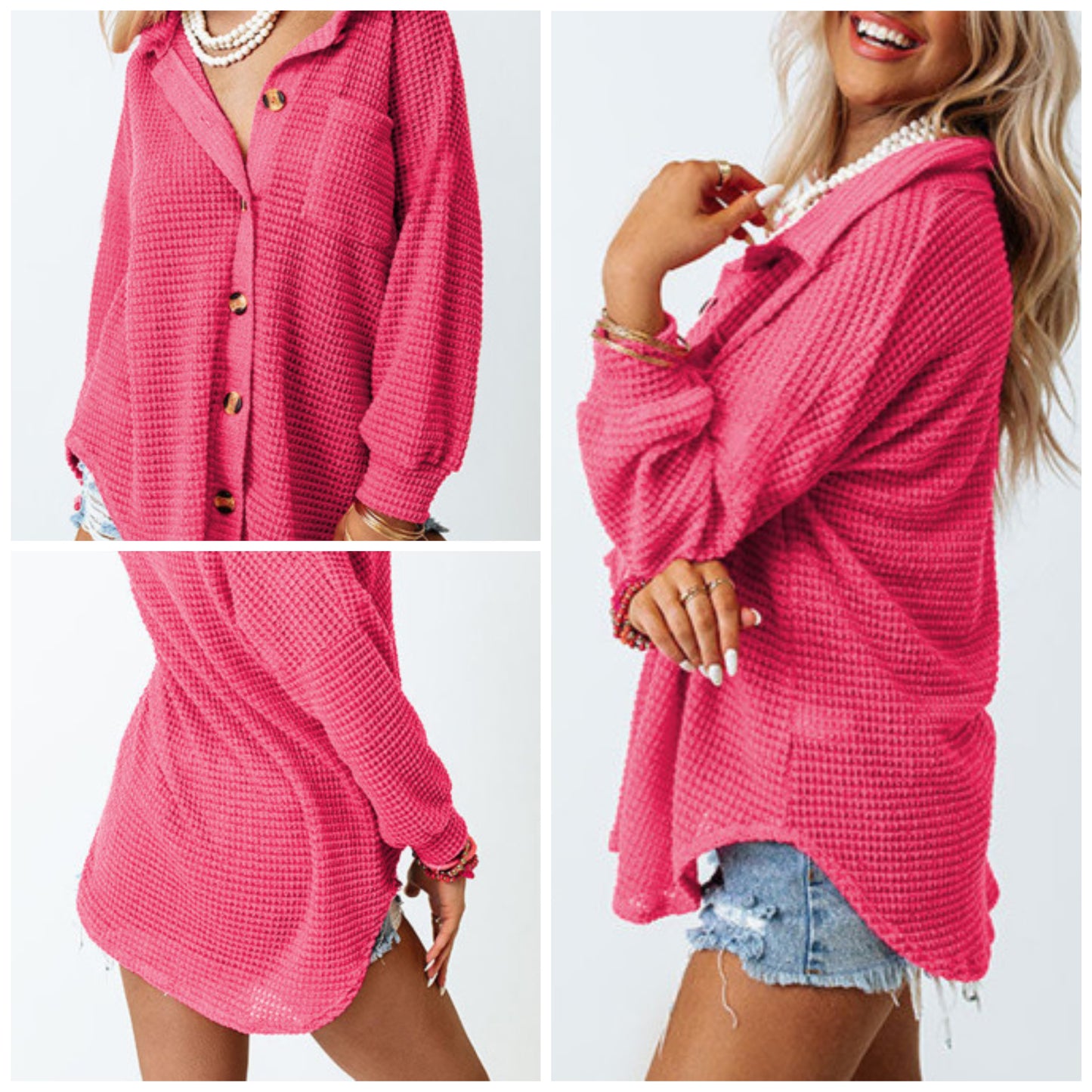 Shannen Carter — Large, hot pink waffle knit