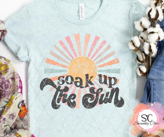 Amber Brown — Soak up the sun: Medium, Heather blue lagoon, crewneck tee