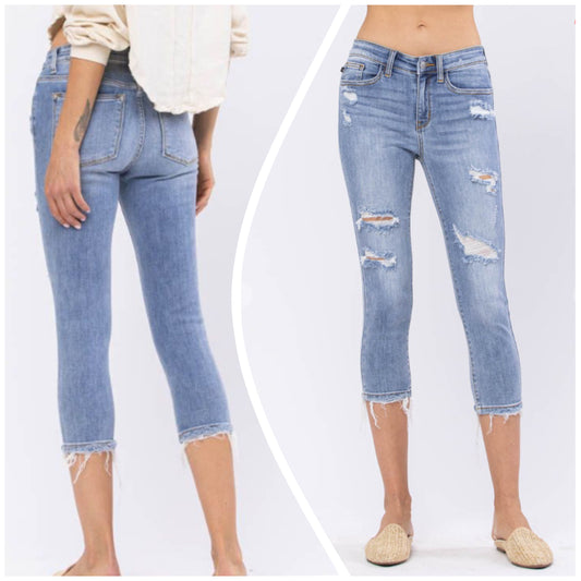Anne Reister Baker — 13/31 Judy Blue (mid-rise destroyed) skinny capris