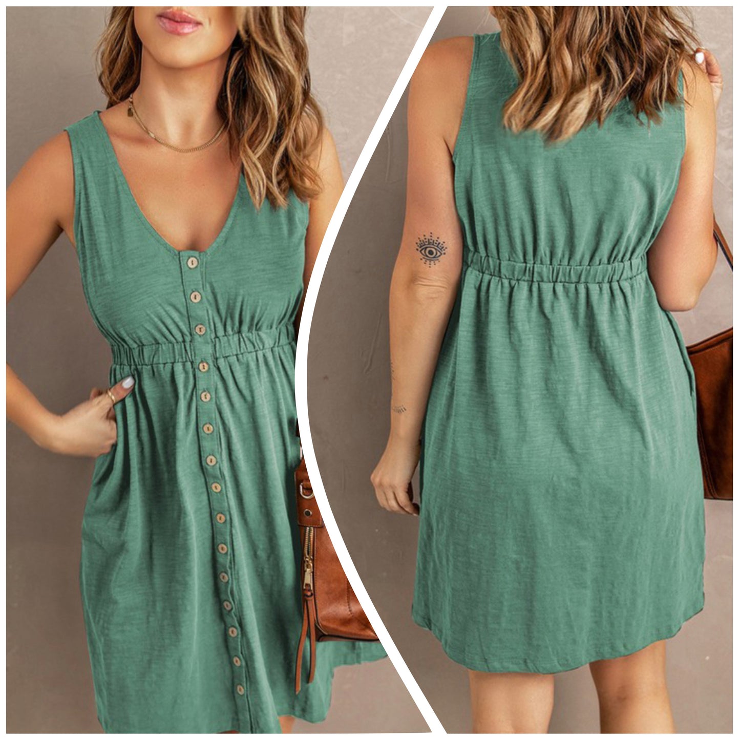 Angi Symons — Large, green, sleeveless dress