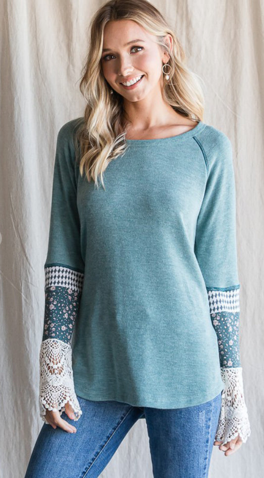 Angi Symons — Large, teal, delicate detailed long sleeve