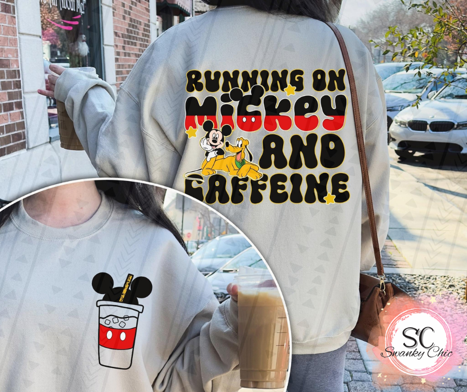 Paula Pike — (front + back) Running on Mickey & Caffeine: XL, as is, crewneck sweatshirt