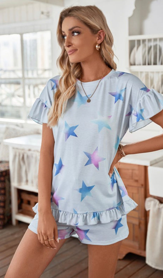 Amber Brown — XL, star ruffle hem Jammie’s